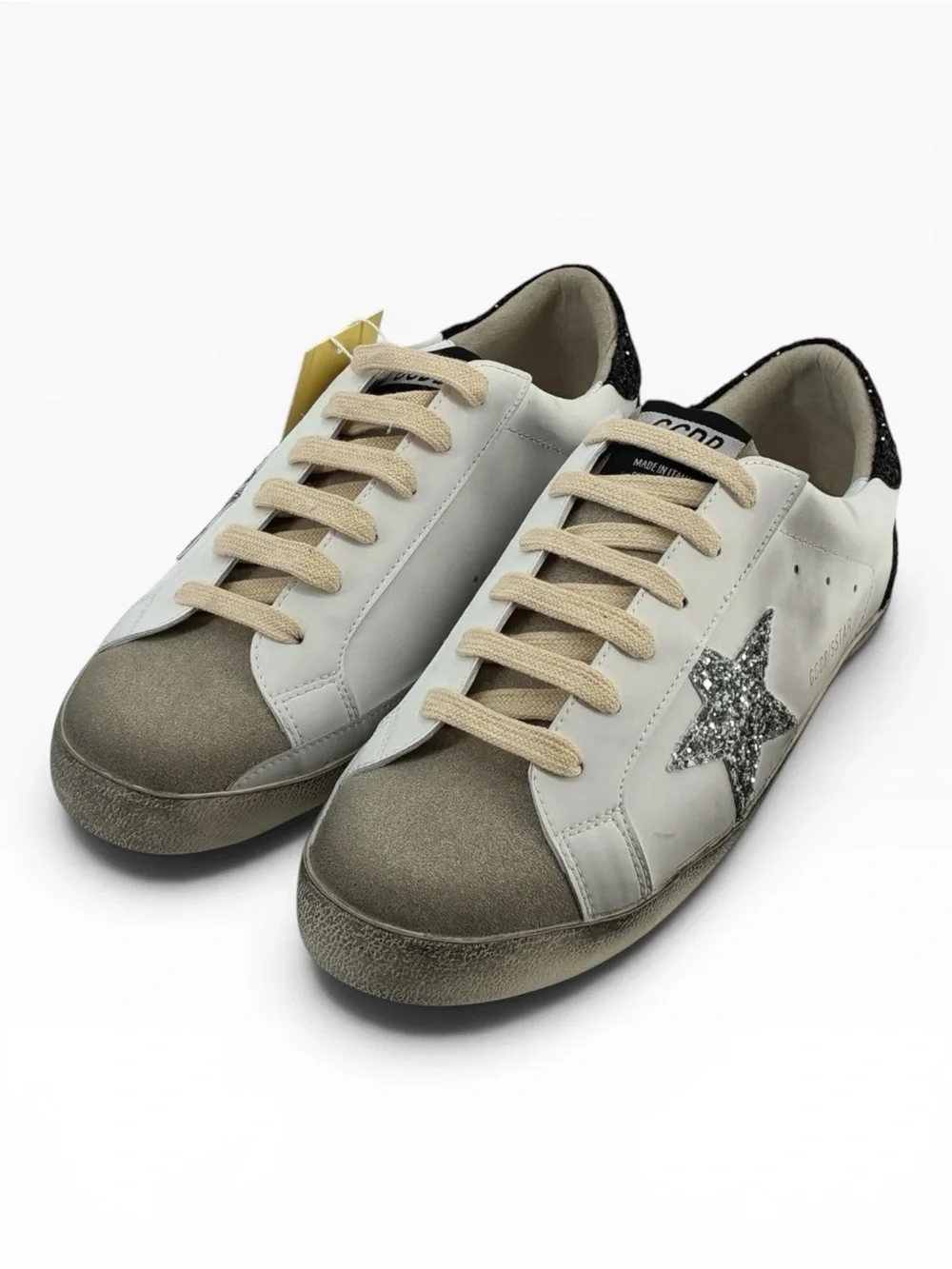 Golden Goose Superstar White Silver Black Glitter Star NIB 8.5
